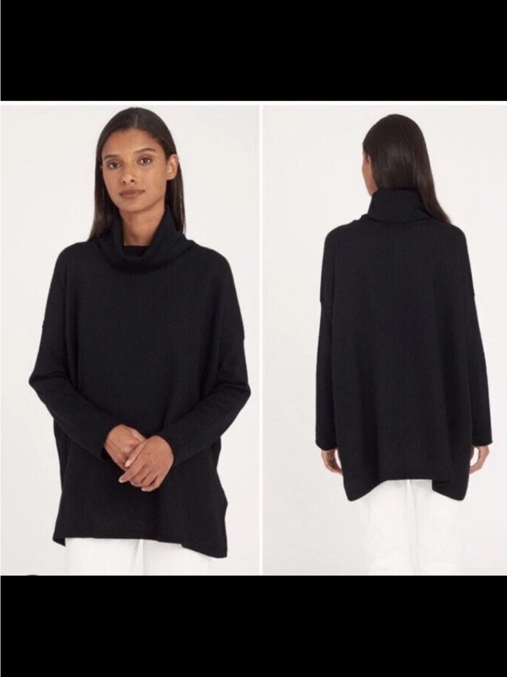 Cuyana Black Relaxed Cowl-Neck Wool Sweater